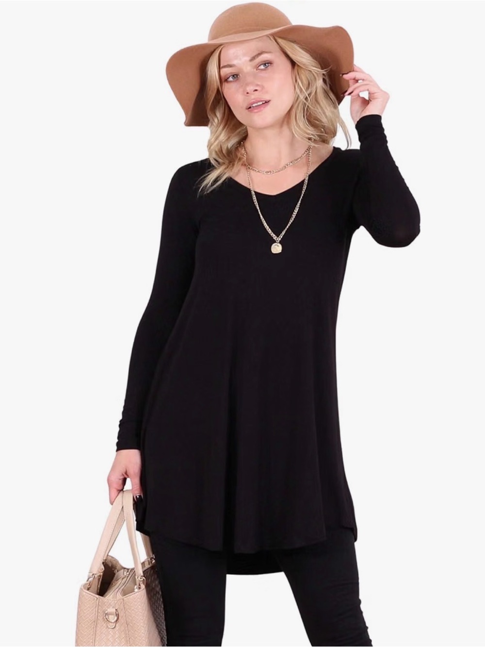 Popana Black Long Sleeve Swing Tunic Top - Women